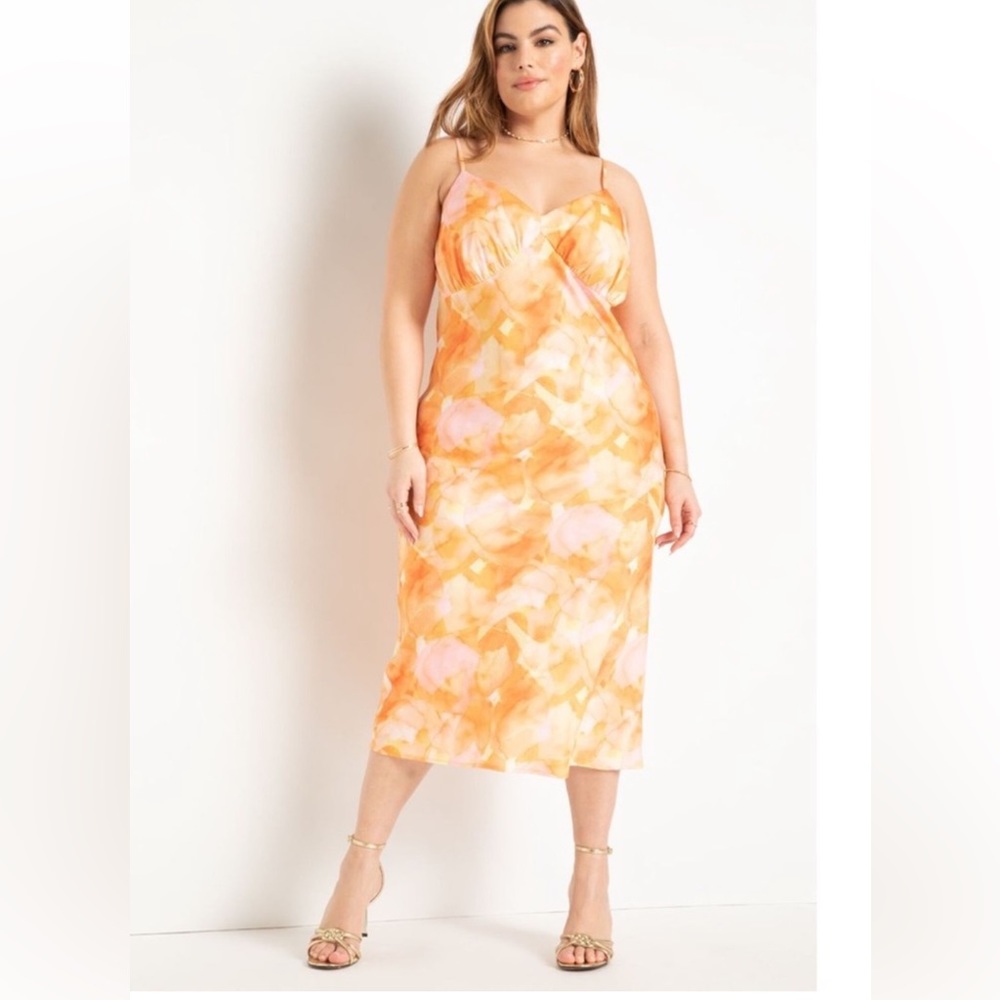 Eloquii Orange and Pink Midi Dress
